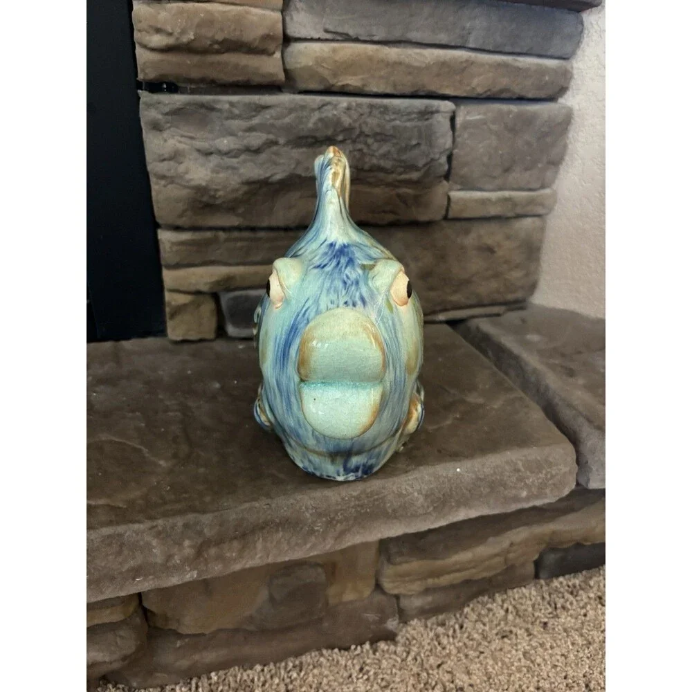 Vintage Ceramic Glazed Pottery Blue Fish Decor
